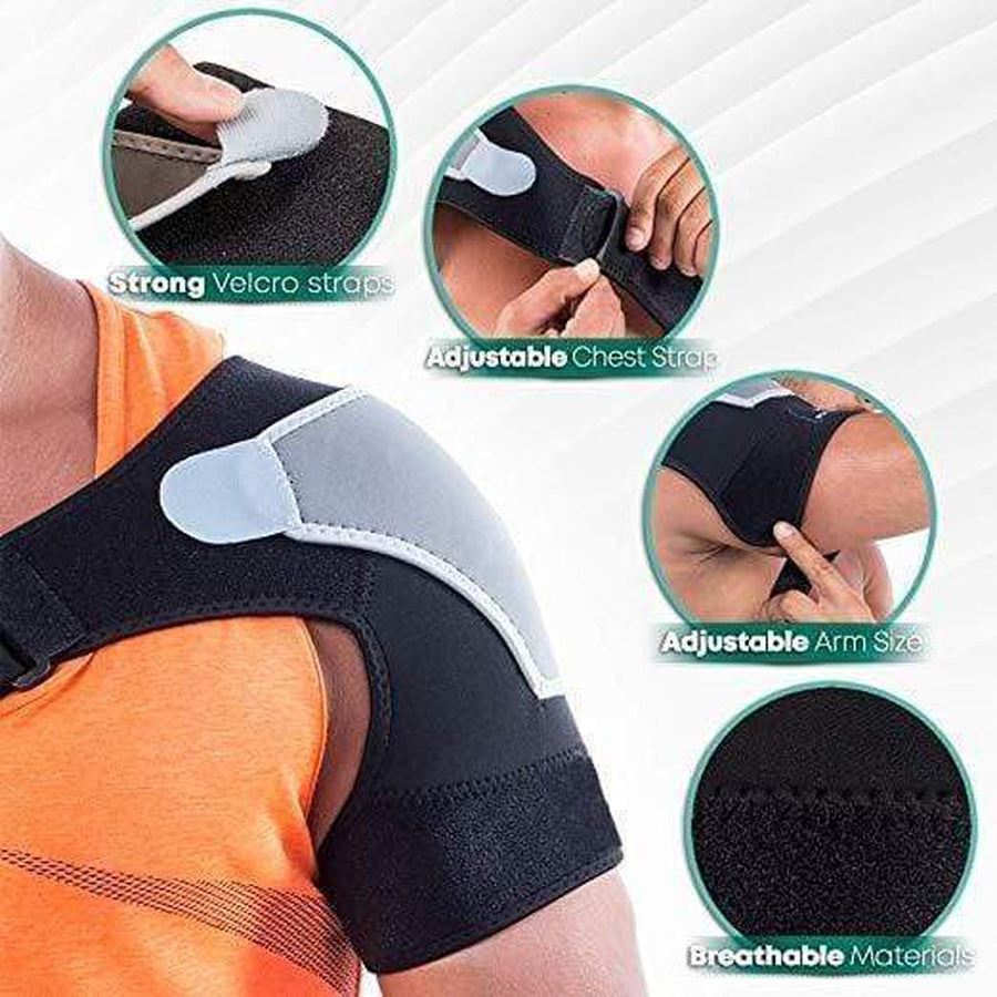 Shoulder Compression Brace Support Strap ~ With Ice/Hot Pack Holder